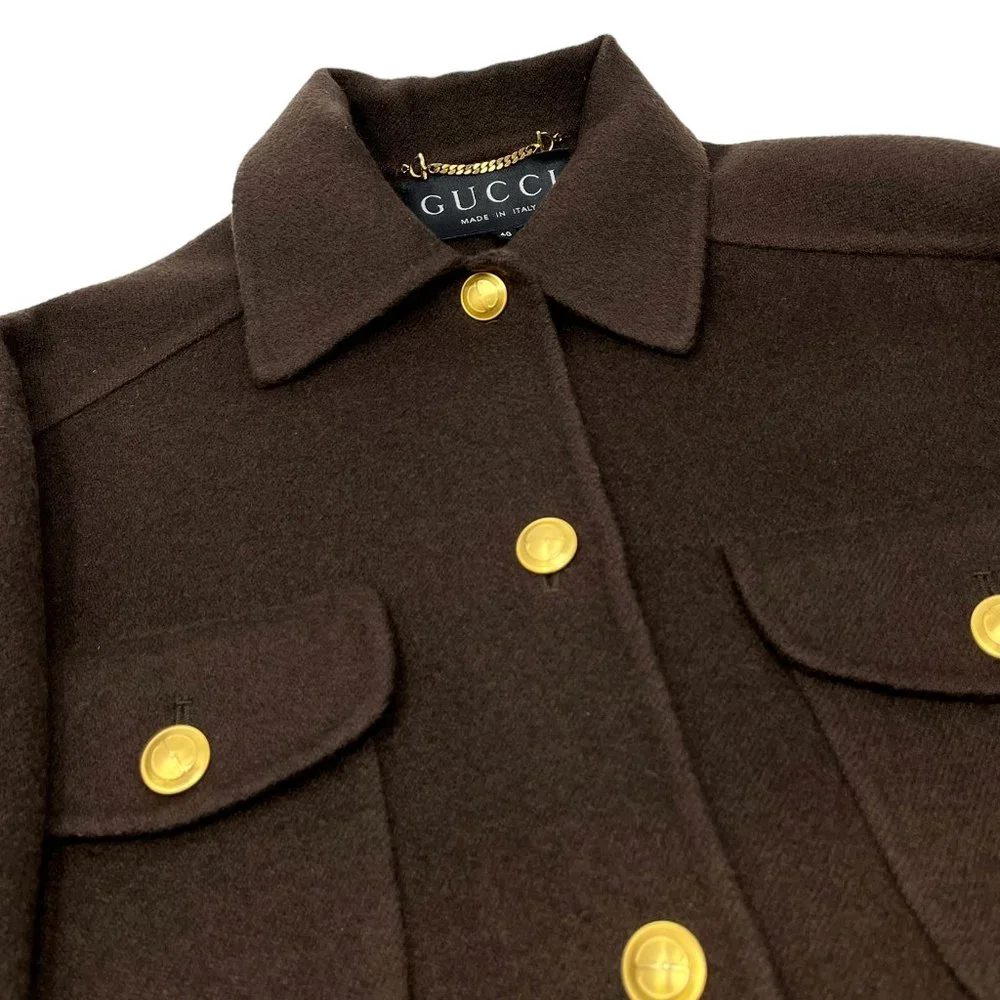 GUCCI Vintage  Interlocking Coat Brown Gold  Oversized - Picture 12 of 14